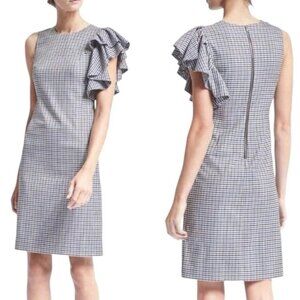 Banana Republic Ruffled Shoulder Sheath Dress Plaid Size 6 Career Academia